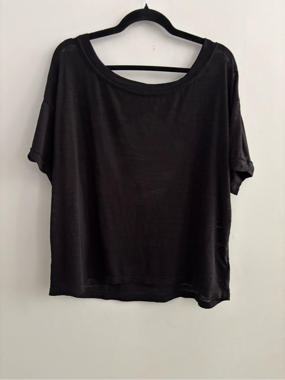 We The Free Free People Open Crossover Back Slouchy Tee Black Small Oversized